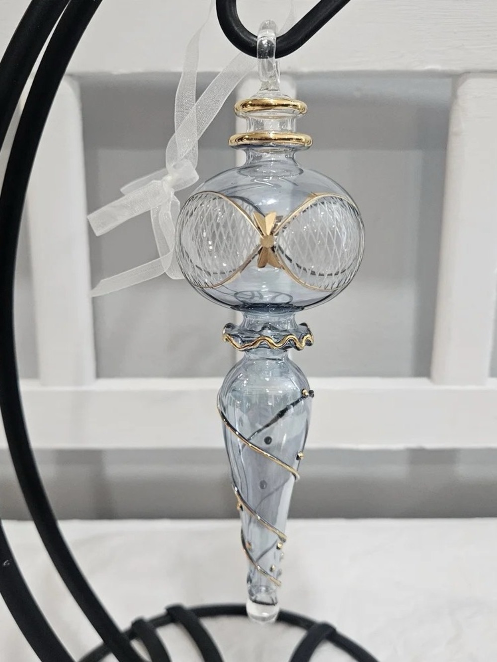 Clear Handblown Glass Ornament with Gold Trim
